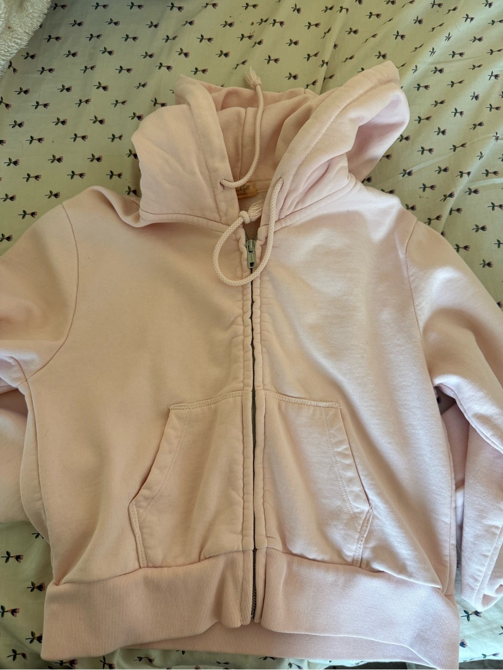 Brandy Melville Light Pink Cropped Zip-Up Hoodie